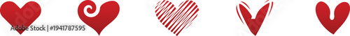 Red heart shapes love romance symbols vector set