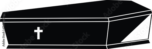 Black coffin silhouette vector illustration with white cross symbol for funeral service and religious ceremony design