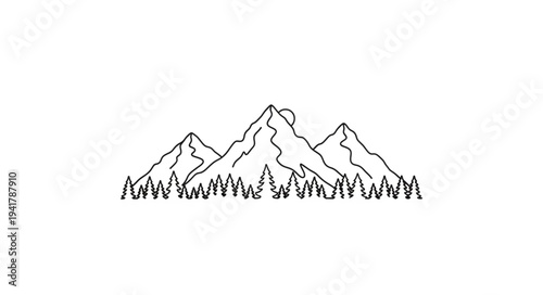 Minimalist Line Drawing of Mountain Range.
