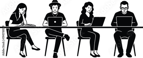 Office workers laptops collaborative workspace business productivity concept