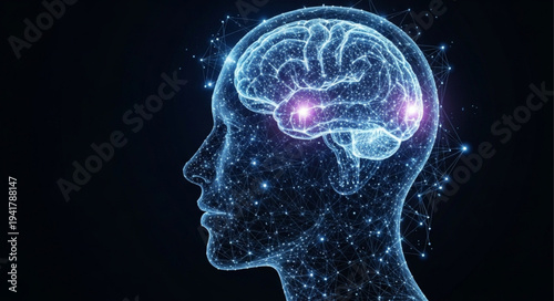 Digital Illustration of Human Brain with Neural Network.