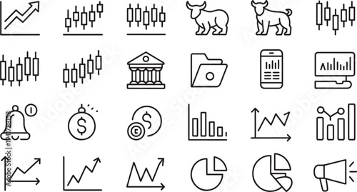 Set of black and white representing financial and business concepts finance charts