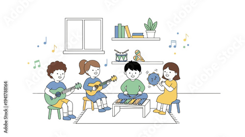 Students learning music and education through fun activities at school