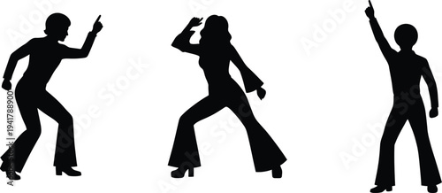 Dancing people silhouettes retro style party movement vector collection
