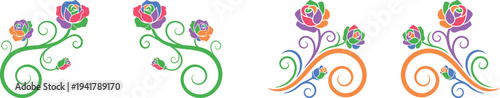 Floral rose patterns decorative botanical flowers swirling stems illustration
