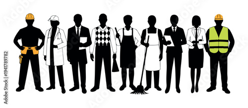 A diverse group of professional workers representing various occupations and career paths in uniform