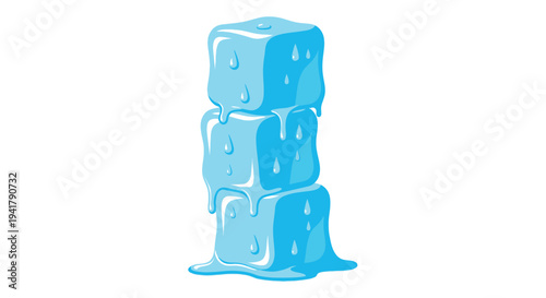 A stack of three blue ice cubes with visible condensation droplets