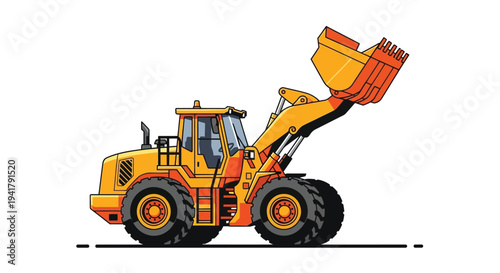 Illustration of a yellow and orange front end loader construction vehicle