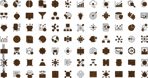 Artificial intelligence analytics and data science icon set with neural networks automation charts cloud computing and technology symbols