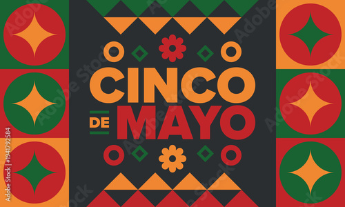 Cinco de Mayo in Mexico. Traditional mexican fiesta in May. National happy holiday with carnival, festival and parade. Latin american and spanish pattern. Illustration with sombrero. Vector poster