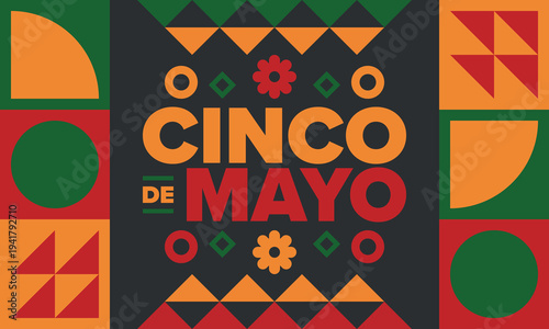 Cinco de Mayo in Mexico. Traditional mexican fiesta in May. National happy holiday with carnival, festival and parade. Latin american and spanish pattern. Illustration with sombrero. Vector poster