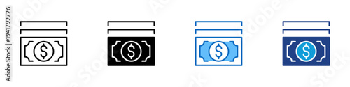 Cash Payment Multiple Style Icon Design Vector - Stacked banknotes with dollar symbol representing cash transaction, financial payment, and monetary exchange