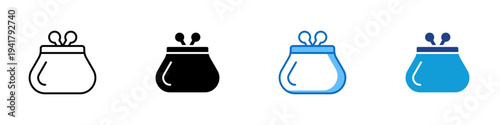 Coin Purse Multiple Style Icon Design Vector - Coin purse with clasp representing personal savings, money storage, and household budgeting