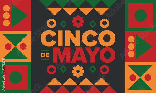 Cinco de Mayo in Mexico. Traditional mexican fiesta in May. National happy holiday with carnival, festival and parade. Latin american and spanish pattern. Illustration with sombrero. Vector poster