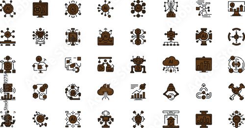 Artificial intelligence technology icon set with robotics automation analytics neural networks cloud computing and digital innovation