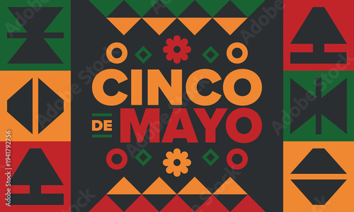 Cinco de Mayo in Mexico. Traditional mexican fiesta in May. National happy holiday with carnival, festival and parade. Latin american and spanish pattern. Illustration with sombrero. Vector poster