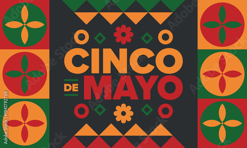 Cinco de Mayo in Mexico. Traditional mexican fiesta in May. National happy holiday with carnival, festival and parade. Latin american and spanish pattern. Illustration with sombrero. Vector poster