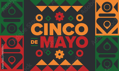 Cinco de Mayo in Mexico. Traditional mexican fiesta in May. National happy holiday with carnival, festival and parade. Latin american and spanish pattern. Illustration with sombrero. Vector poster