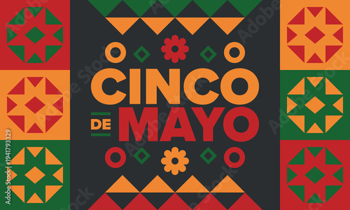 Cinco de Mayo in Mexico. Traditional mexican fiesta in May. National happy holiday with carnival, festival and parade. Latin american and spanish pattern. Illustration with sombrero. Vector poster
