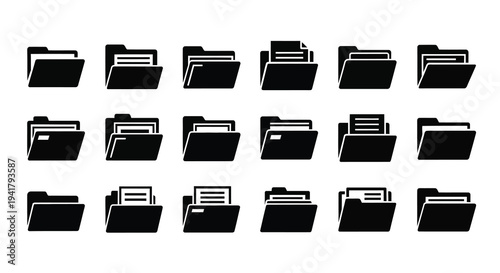 Collection of black folder icons arranged in a grid silhouette
