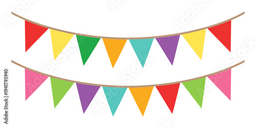 Colorful Bunting Flags on a String for Celebrations and Parties