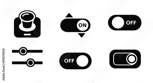Black icons depicting a coffee cup switch and toggle buttons silhouette