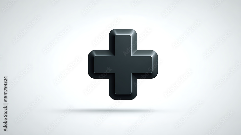 Obraz premium Black 3D Plus Sign on Light Background for Design Use