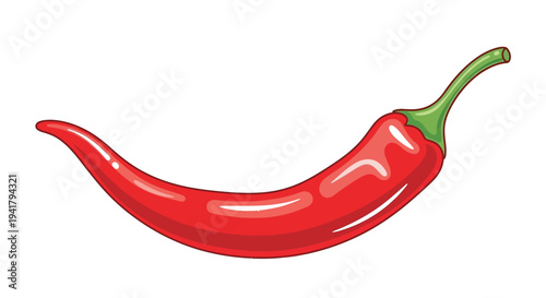 A vibrant cartoon illustration of a single curved red chili pepper