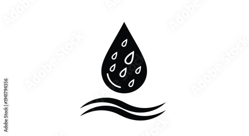 Black water droplet and wave design with a cheerful face silhouette