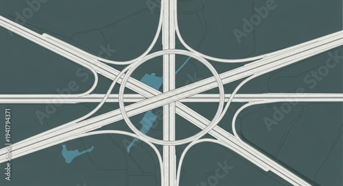 Aerial View of a Complex Highway Interchange with Circular Design.