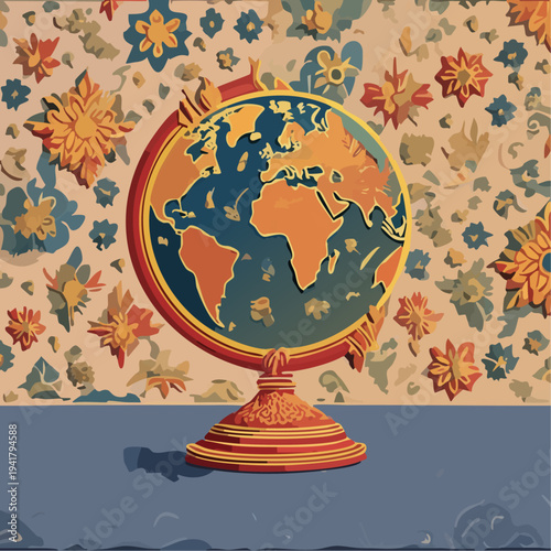 Vintage Globe on Decorative Stand.