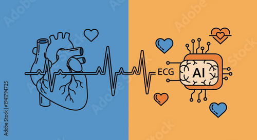 Heart health and artificial intelligence merge in a visual representation silhouette