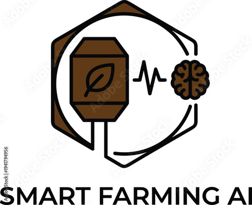 Smart farming artificial intelligence icon with crop sensor brain signal and digital agriculture technology concept