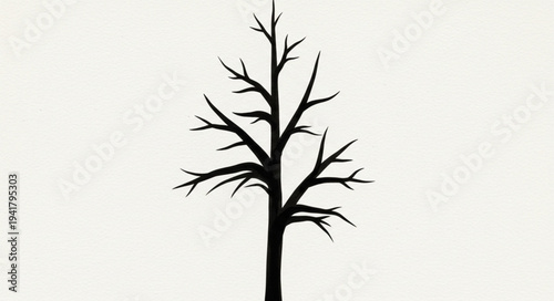 Minimalist Dead Tree Silhouette on Plain Background.