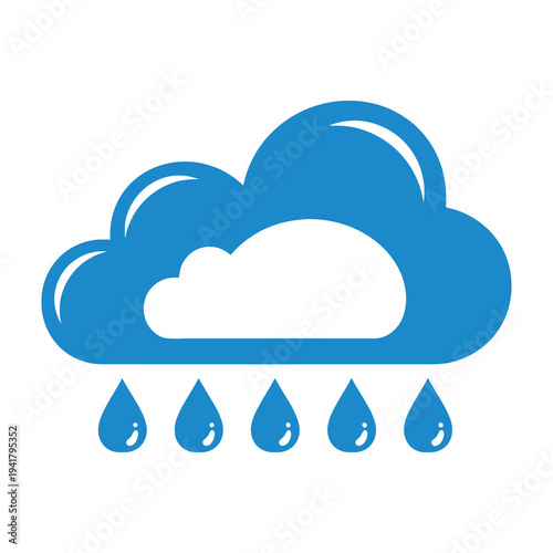 Blue cloud with rain drops icon symbolizing weather and precipitation
