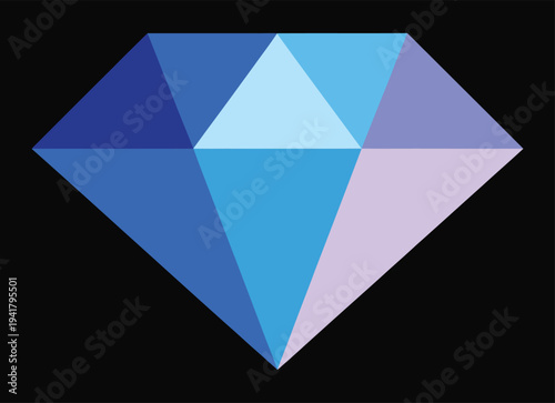 Vibrant blue diamond vector illustration on a black background, featuring geometric facets and a sparkling, luxurious gemstone design perfect for jewelry, wealth, or premium branding concepts.