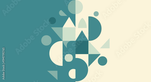 Abstract geometric shapes in teal and cream a minimalist silhouette