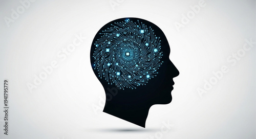 Silhouette of Human Head with Starry Brain Illustration.