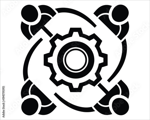 Gear surrounded by interconnected people