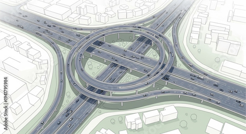 Aerial View of a Complex Highway Interchange with Multiple Lanes.