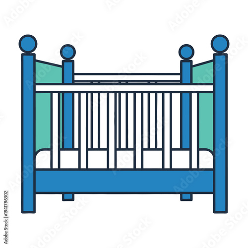 Blue baby crib with green wall nursery decor