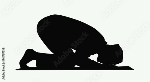 Silhouette of a person in a yoga pose on a mat in a simple black color, Generative AI.