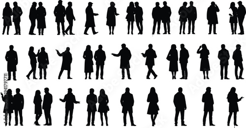 Business people conversation silhouettes collection, corporate communication group, professional men and women talking, office discussion characters isolated on white background