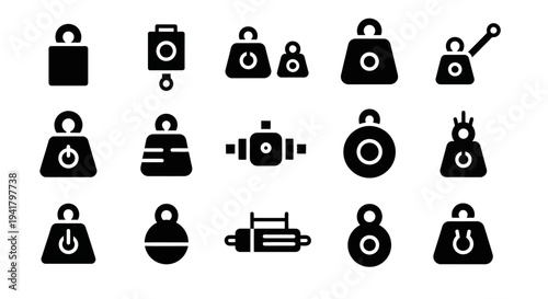 Collection of various weight icons displayed in a grid pattern on a simple background from a straightforward viewpoint