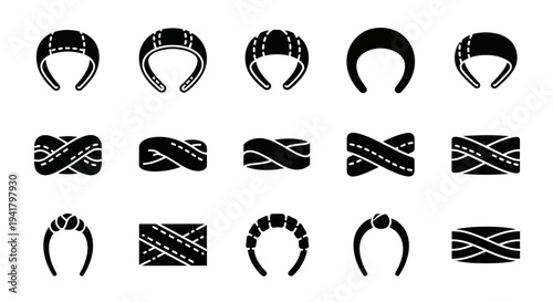 Collection of various black bracelets with different designs and patterns displayed on a white background from a straightforward viewpoint