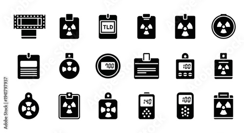 Collection of various radiation warning icons displayed on a digital interface