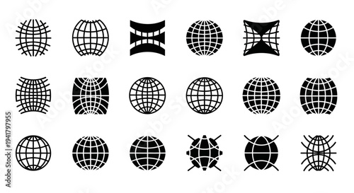 Collection of 16 black grid pattern illustrations on a white background, showcasing various geometric shapes and designs from a straightforward viewpoint.