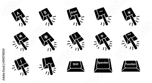 Collection of icons representing electronic devices on a clean white background from a direct viewpoint