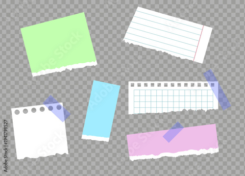Torn Paper Notes Set, Colorful Memo Stickers, Ripped Notebook Paper with Tape