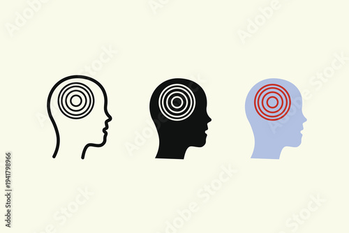 Head dizziness migraine headache medical icon set.